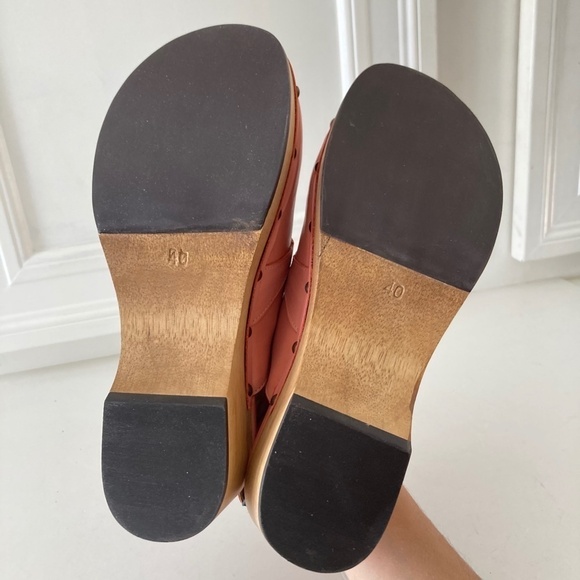 Anthropologie Pink Leather Mules with Wood Sole - Picture 8 of 8
